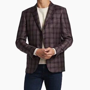 *NEW Saks 5th Avenue Plaid Two-Button Sportcoat Burgandy Size 48R